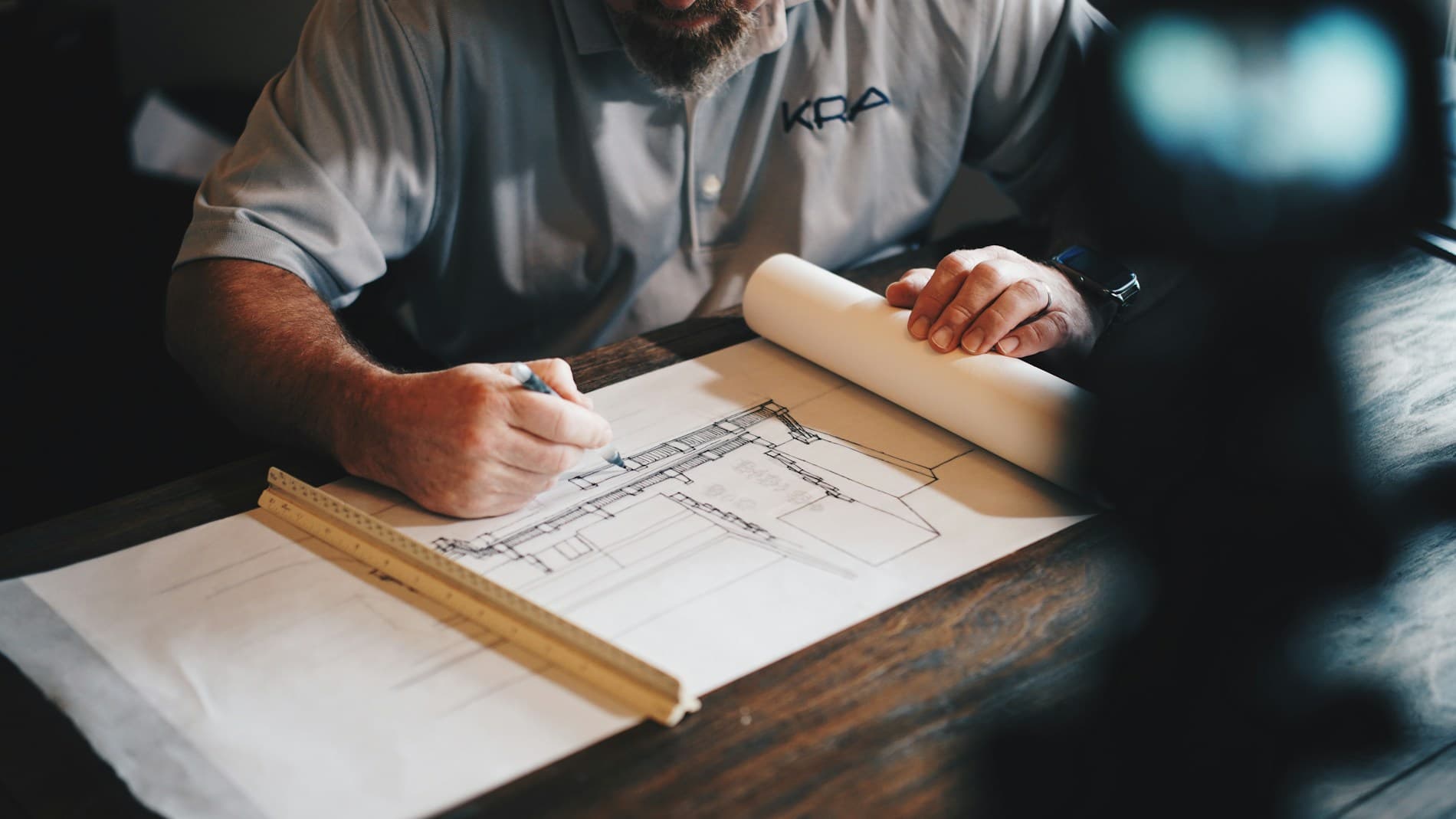 Architectural plans and engineering workspace